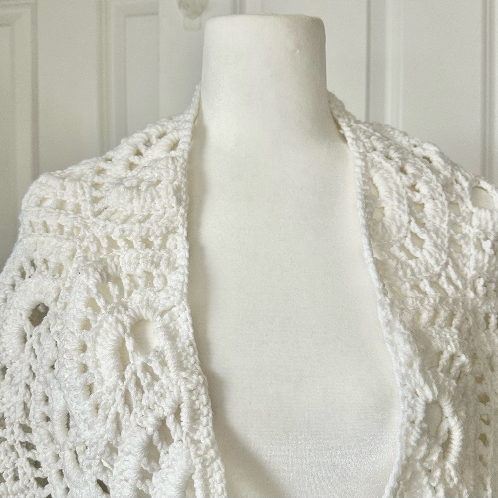 VTG Hand-Knit Crochet Fringe Cover Top Country Boho Shawl Poncho Festival Hippie - Picture 4 of 13